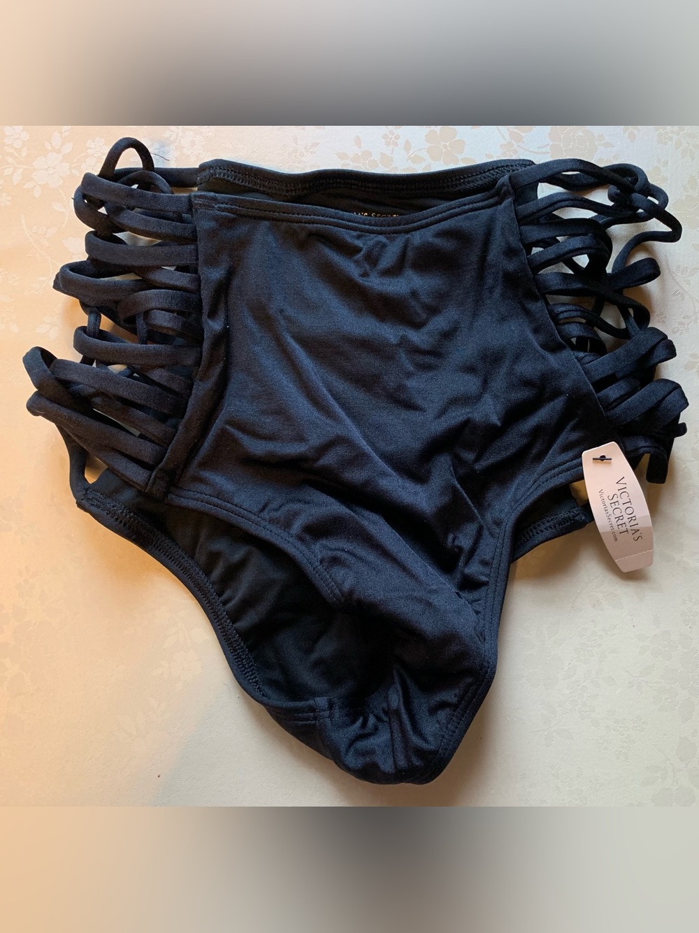 NWT Victoria's Secret Black High-Waist Strappy Bikini Bottoms small